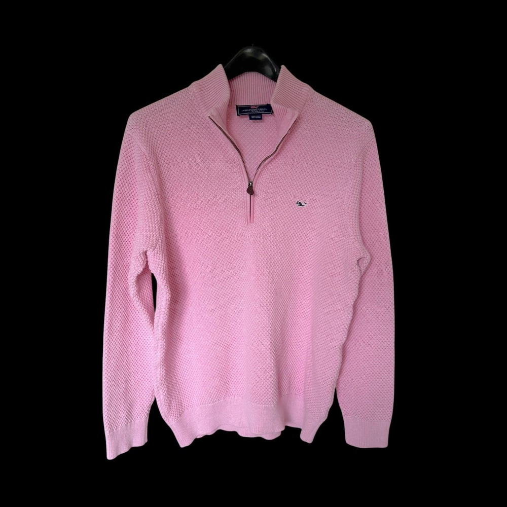 Vineyard Vines Pink Cotton 1/4 Zip Pullover Sweater Knit Logo 1E001162 L‎